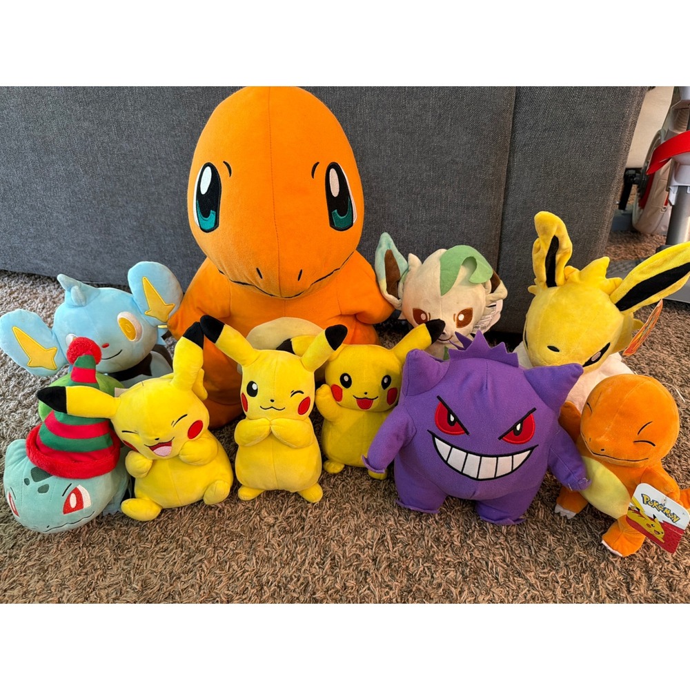 Pokemon Plush Lot 10pc Pikachu Charmander Gengar Jolteon Bulbasaur Shinx Toy Set